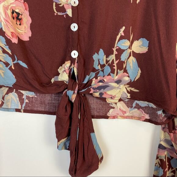 SHOW ME YOUR MUMU TATUM CHOCOLATE AND ROSES DRAPE FLORAL WOMENS TIE TOP SIZE S - Picture 9 of 13